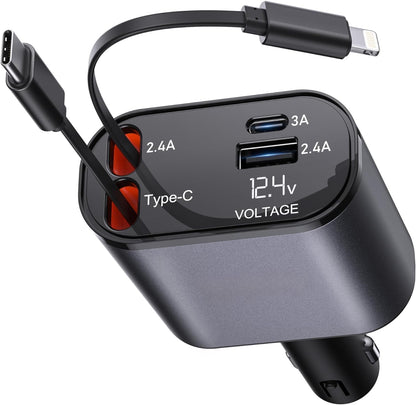 120W 4-Port Fast Car Charger with PD & USB – Universal Phone Charging Adapter