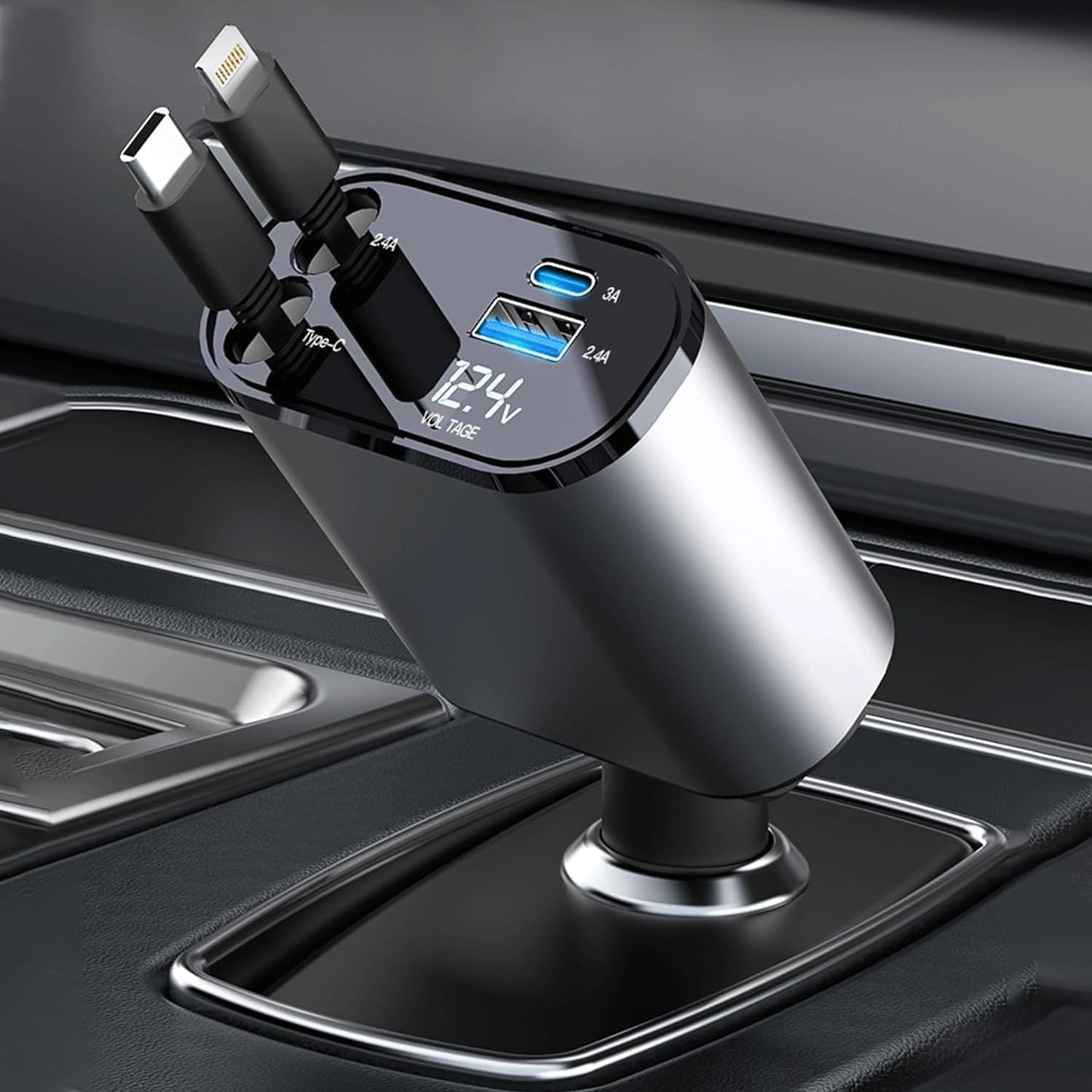 120W 4-Port Fast Car Charger with PD & USB – Universal Phone Charging Adapter
